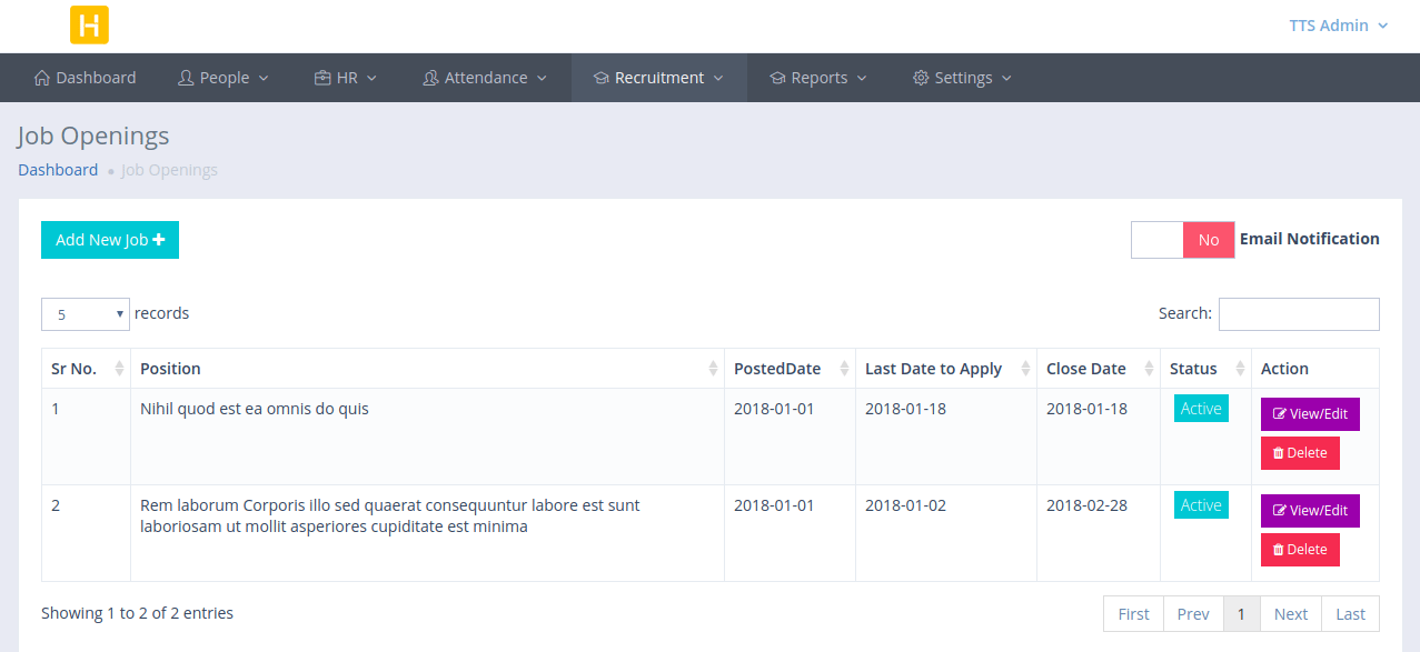 Admin Job Application